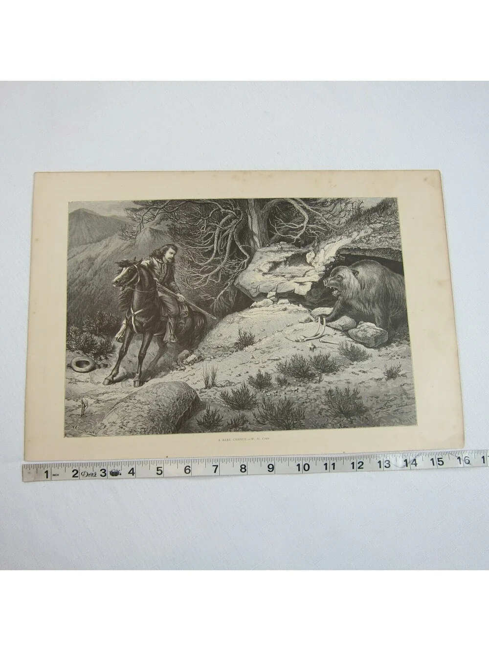 Antique 1874 Engraving Print A Bare Chance by W.M. Cary Aldine Western & Indian